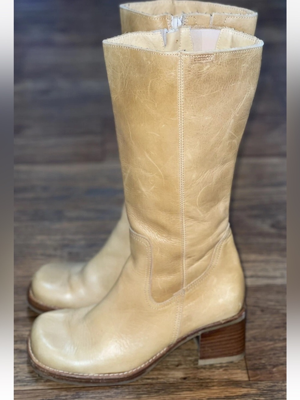 DESTROY Vintage Y2K Platform Chunky Tall Tan Boots Women’s Full Zip 38 READ!